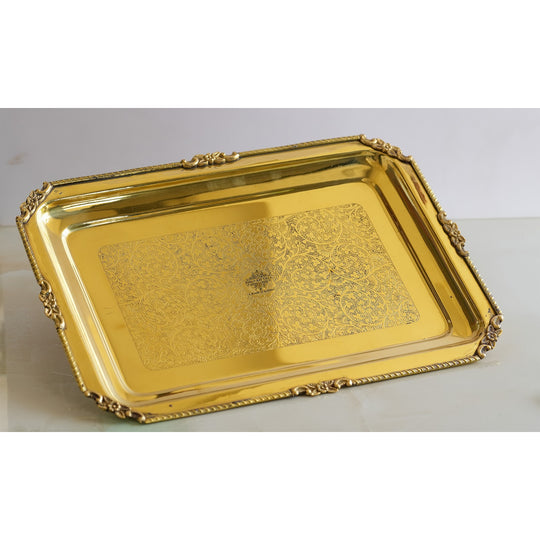 Indian Art Villa rectangular brass platter perfect for organizing dry fruits sweets or mithai during Indian festivals