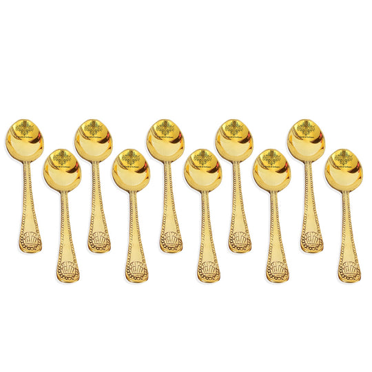 Premium Brass Dinner Spoon, Golden Beeding Design -