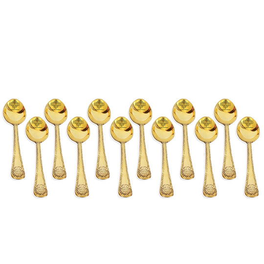 Premium Brass Dinner Spoon, Golden Beeding Design -