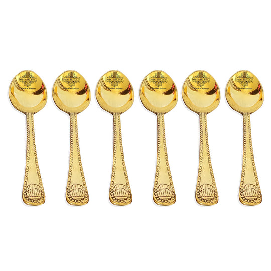 Premium Brass Dinner Spoon, Golden Beeding Design -