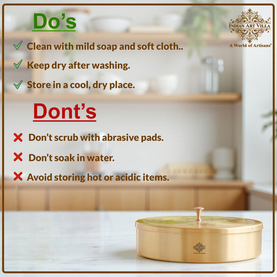 Pure Brass Masala Box With Two  Peacock Design On Lid