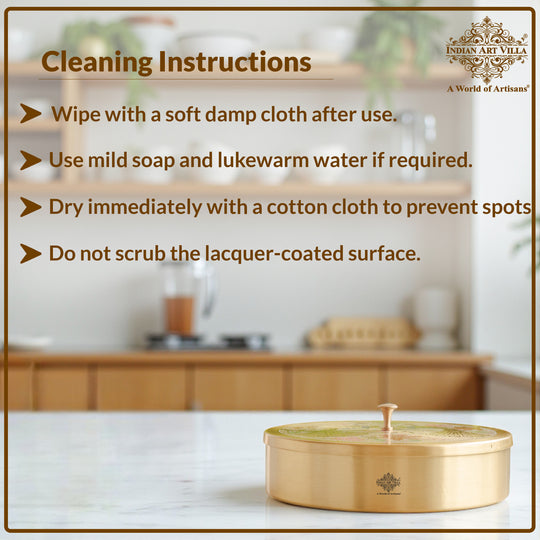 Pure Brass Masala Box With Two  Peacock Design On Lid