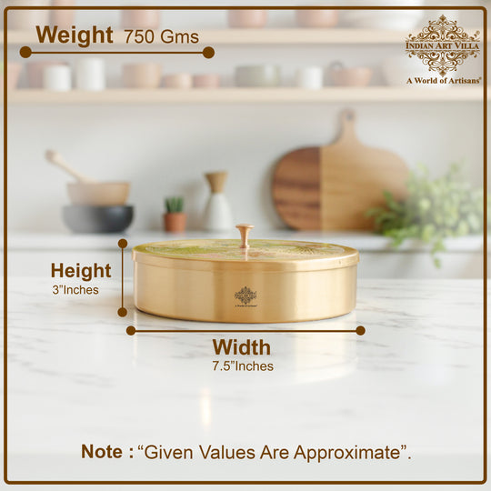 Pure Brass Masala Box With Two  Peacock Design On Lid