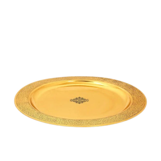 Pure Brass Handmade Embossed Design Dinner Plate Thali