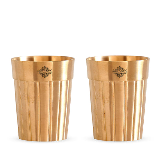 Simple and elegant 160ml brass glass with a lined design perfect for your kitchen or dining table with indian art villa