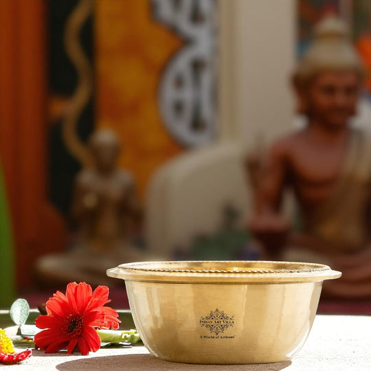Pure Brass Bowl With Hammered Beading Design