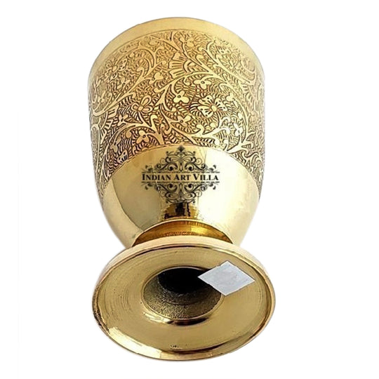 Brass glass with flower embossed design helps improve water quality by purifying it and supports healthy digestion naturally