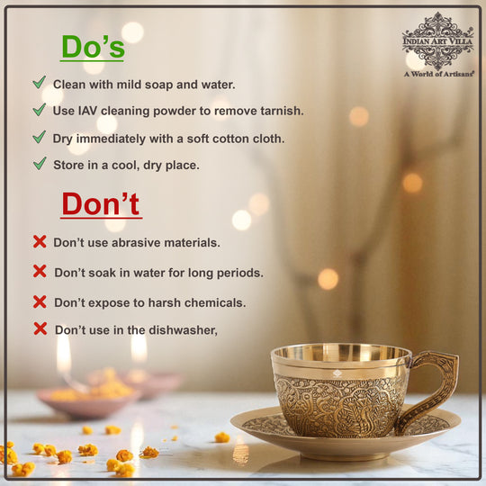 Pure Brass Embossed Design Cup &amp; Saucer- 150 ML