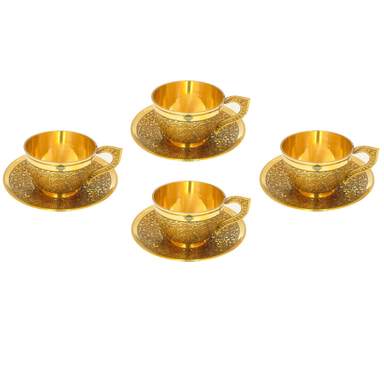 Pure Brass Embossed Design Cup & Saucer- 150 ML