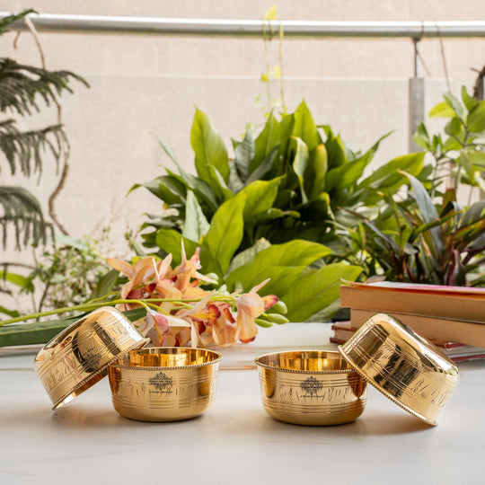 Pure Brass Bowl with Etching & Beeding – Elegant Dining Bowl Set