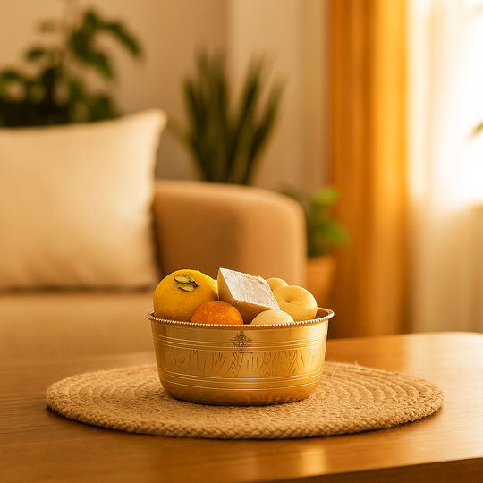 Pure Brass Bowl with Etching & Beeding – Elegant Dining Bowl Set