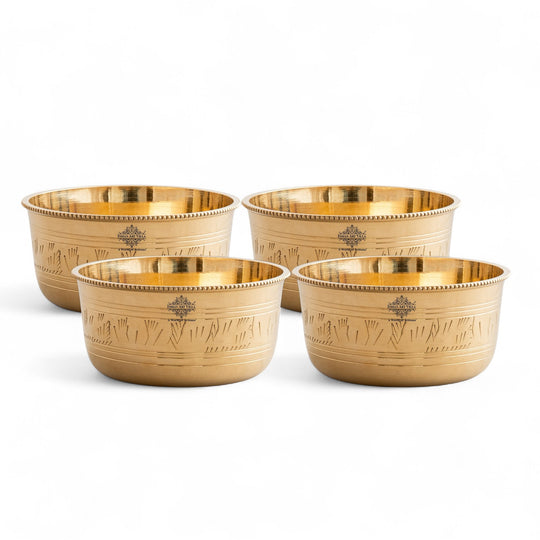 Pure Brass Bowl with Etching & Beeding – Elegant Dining Bowl Set