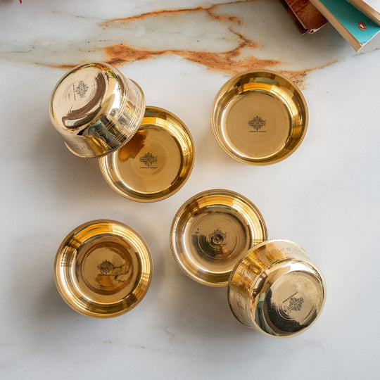 Pure Brass Bowl with Etching & Beeding – Elegant Dining Bowl Set