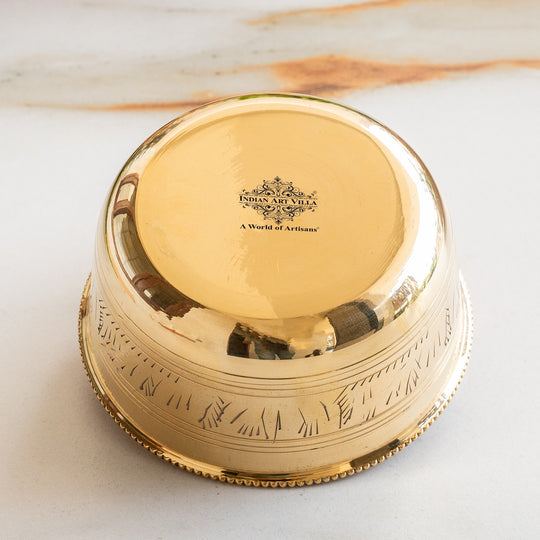 Pure Brass Bowl with Etching & Beeding – Elegant Dining Bowl Set