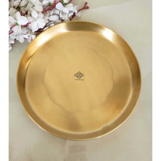 Pure brass Thali matt finish design serveware top view — Indian Art Villa