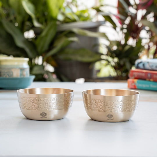 Brass Floral Embossed Bowl – 10.1 cm