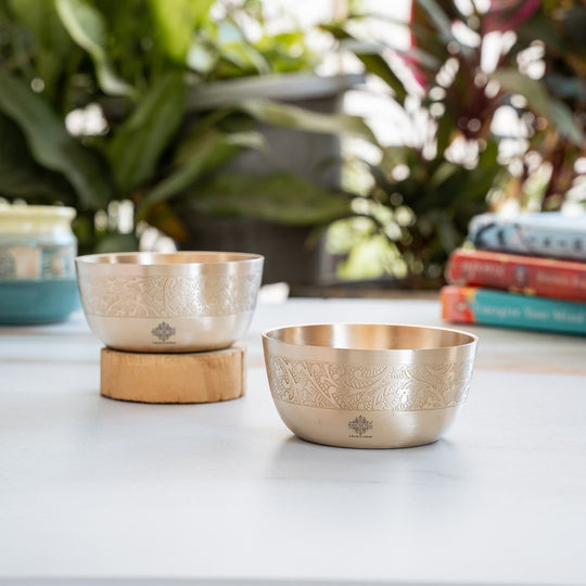 Brass Floral Embossed Bowl – 10.1 cm