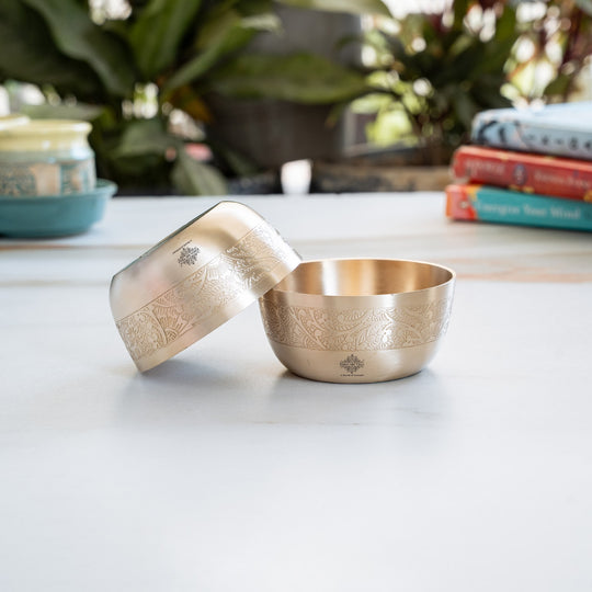 Brass Floral Embossed Bowl – 10.1 cm