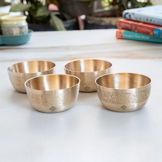 Brass Floral Embossed Bowl – 10.1 cm