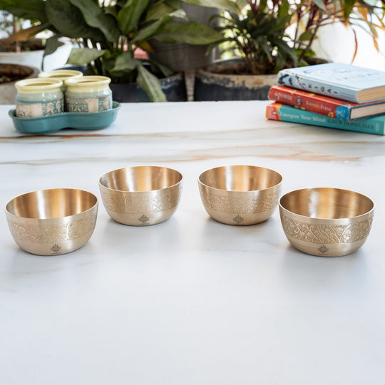 Brass Floral Embossed Bowl – 10.1 cm