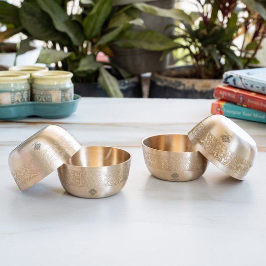 Brass Floral Embossed Bowl – 10.1 cm