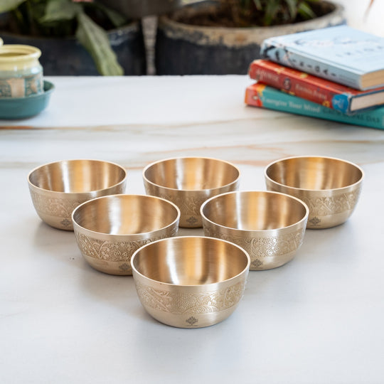 Brass Floral Embossed Bowl – 10.1 cm