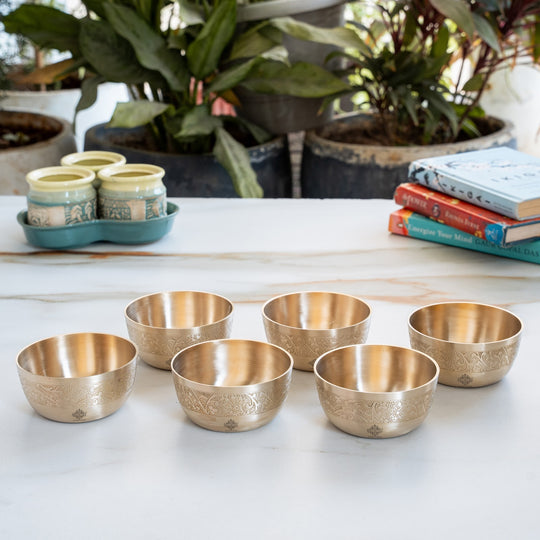 Brass Floral Embossed Bowl – 10.1 cm