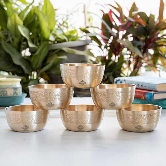 Brass Floral Embossed Bowl – 10.1 cm