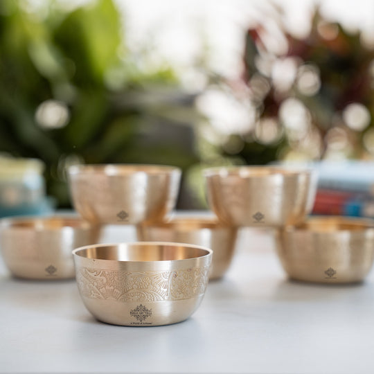 Brass Floral Embossed Bowl – 10.1 cm
