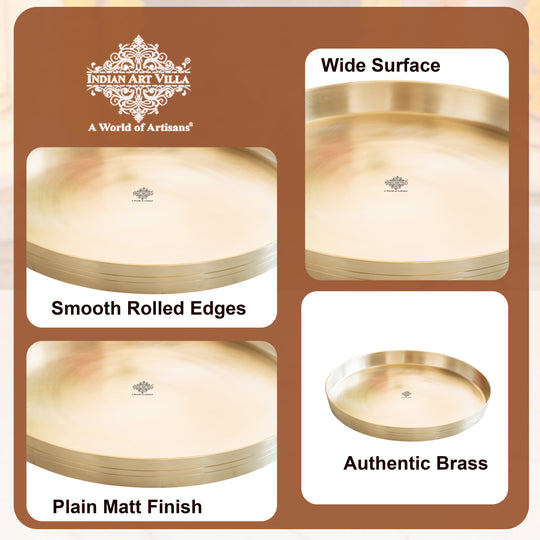 Pure Brass Thali With Matt Finish Plain Design for Dining & Pooja