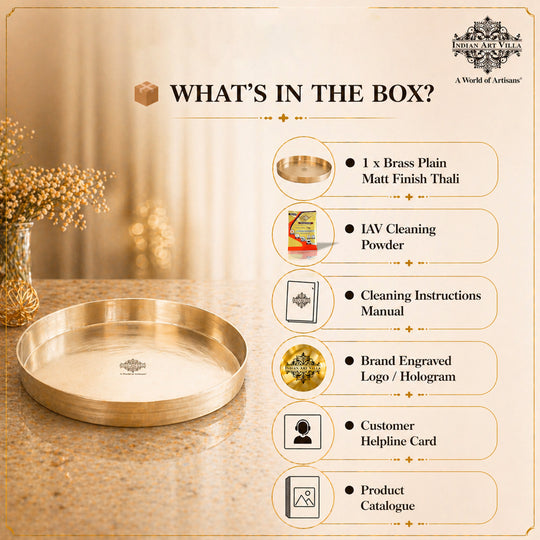 Pure Brass Thali With Matt Finish Plain Design for Dining & Pooja