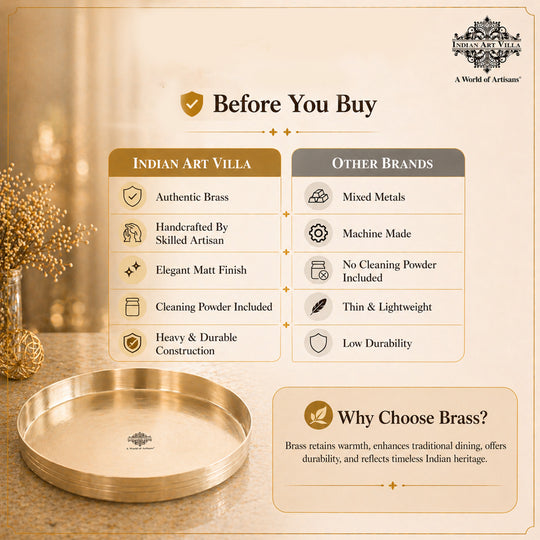 Pure Brass Thali With Matt Finish Plain Design for Dining & Pooja