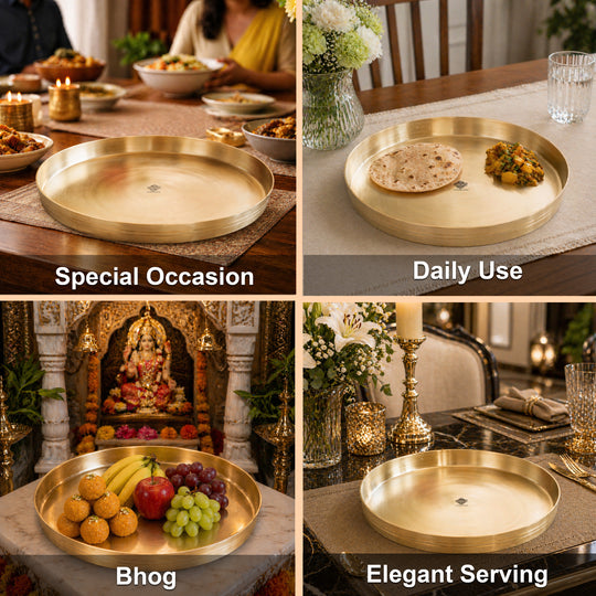 Pure Brass Thali With Matt Finish Plain Design for Dining & Pooja