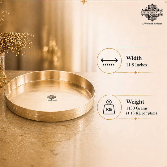 Pure Brass Thali With Matt Finish Plain Design for Dining & Pooja