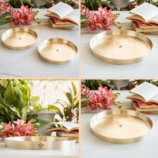 Pure Brass Thali With Matt Finish Plain Design for Dining & Pooja