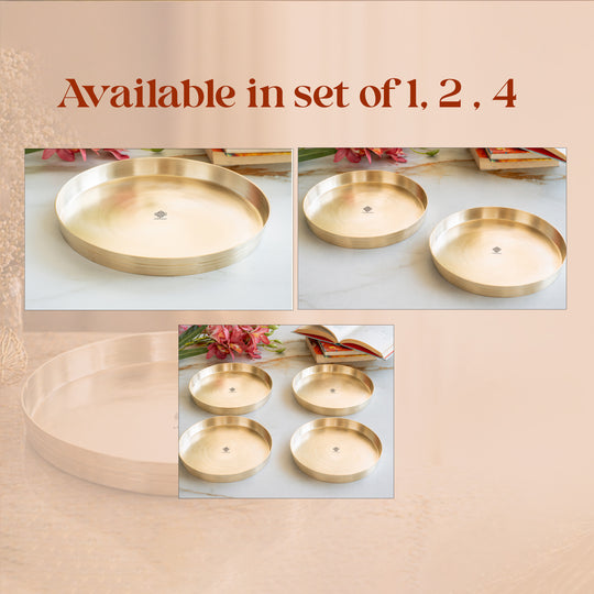 Pure Brass Thali With Matt Finish Plain Design for Dining & Pooja