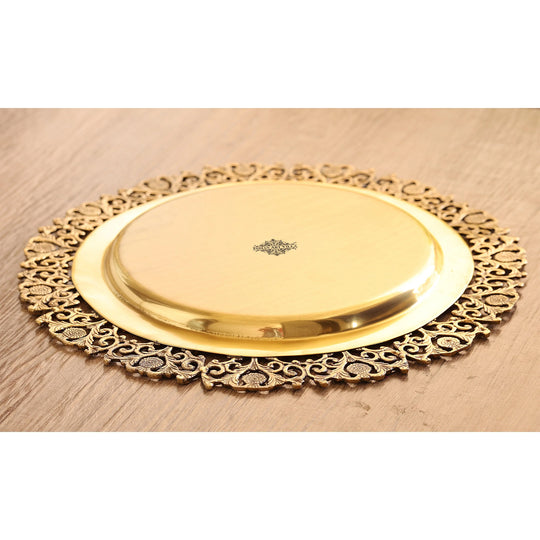 Brass Matt Finished Decorative Round Shape Designer Tray 37.34 cm