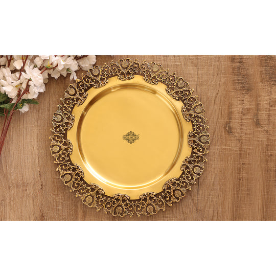 Brass Matt Finished Decorative Round Shape Designer Tray 37.34 cm