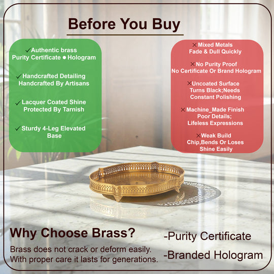 Handmade Pure Brass Matt Oval Embossed Tray - Servware & Tableware