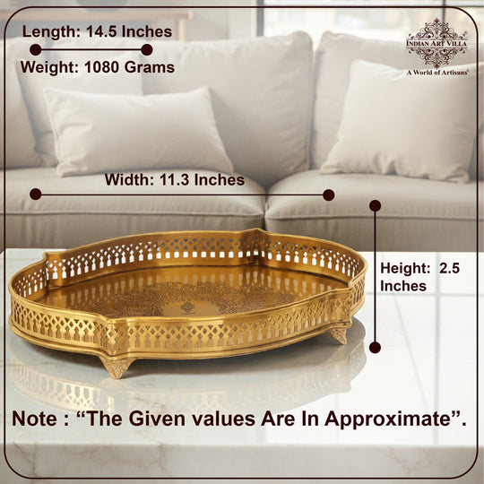 Handmade Pure Brass Matt Oval Embossed Tray - Servware & Tableware