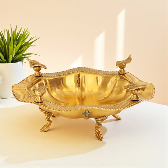 Pure brass designer round serving tray front view — Indian Art Villa