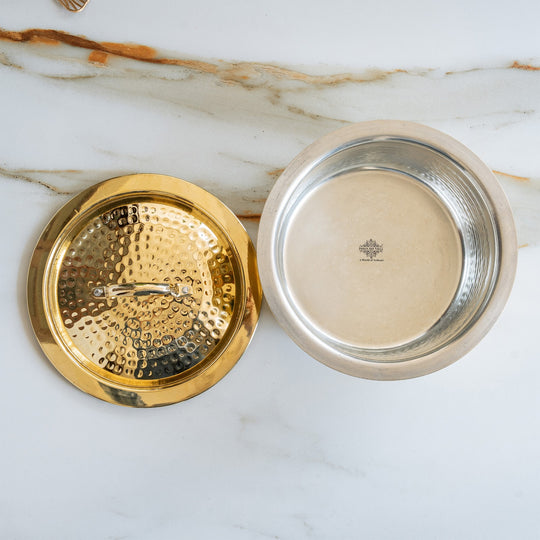 Pure Brass Hammered Design Bhagona with inside Tin Lining & Lid