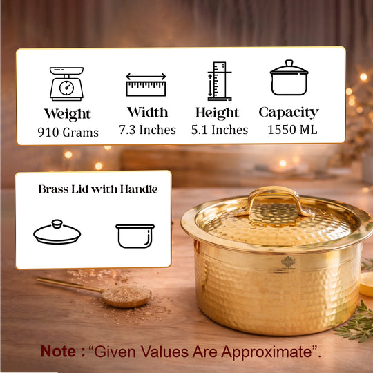 Pure Brass Hammered Design Bhagona with inside Tin Lining & Lid