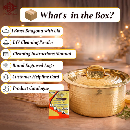 Pure Brass Hammered Design Bhagona with inside Tin Lining & Lid