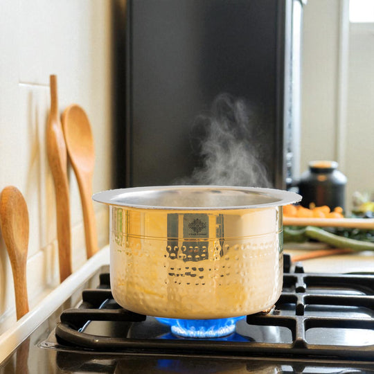 Pure Brass Hammered Design Bhagona  with inside Tin Lining