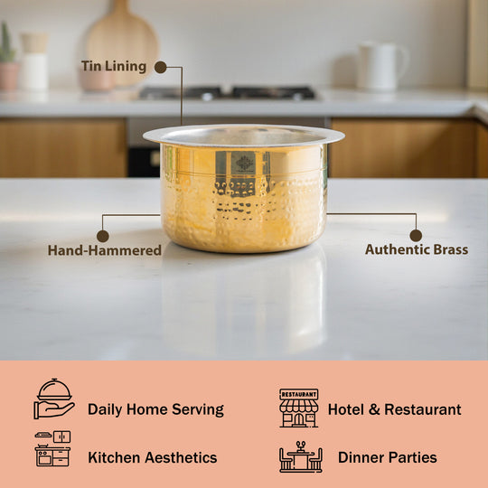 Pure Brass Hammered Design Bhagona  with inside Tin Lining