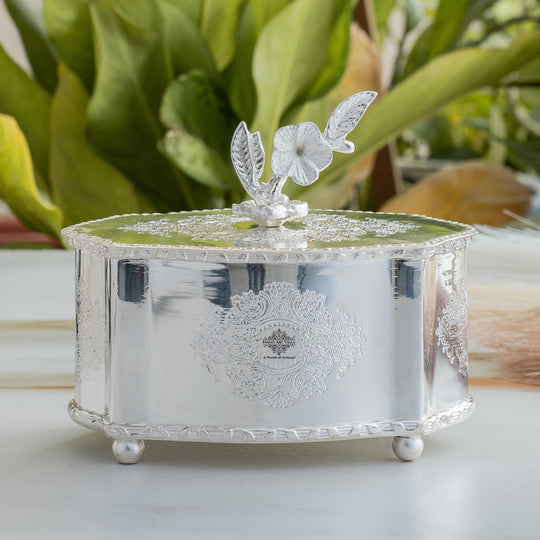 Silver Plated Brass Dry Fruit Box with Floral Lid