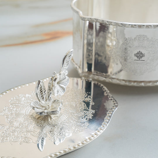 Silver Plated Brass Dry Fruit Box with Floral Lid