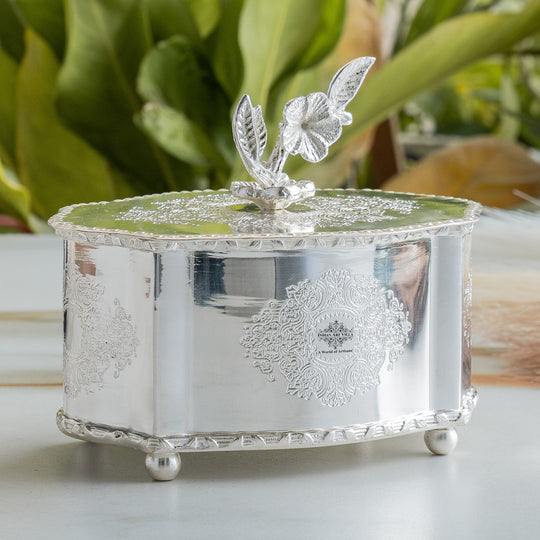 Silver Plated Brass Dry Fruit Box with Floral Lid