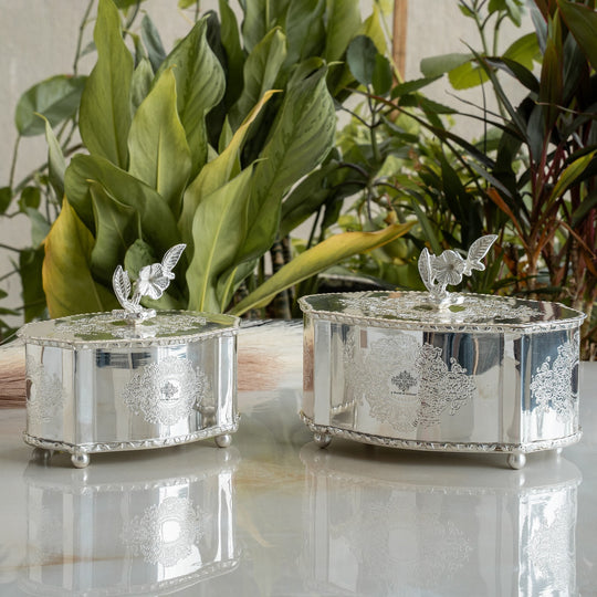 Silver Plated Brass Dry Fruit Box with Floral Lid